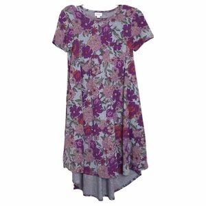 New - LULAROE Carly Dress High-Low Purple, Orange-Red, Gray Floral - Size XXS